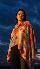 Whispers of Bloom: Cotton Modal Print Scarf in Orange