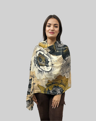 Whispers of Bloom: Cotton Modal Print Scarf in Brown