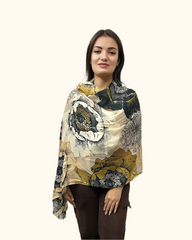 Whispers of Bloom: Cotton Modal Print Scarf in Brown