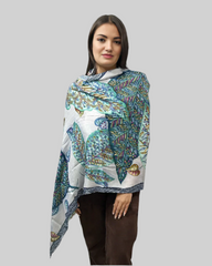Whispers of Bloom: Cotton Modal Print Scarf in Green