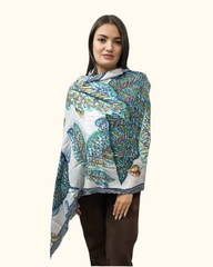 Whispers of Bloom: Cotton Modal Print Scarf in Green