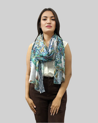Whispers of Bloom: Cotton Modal Print Scarf in Green