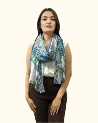 Whispers of Bloom: Cotton Modal Print Scarf in Green