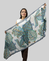 Whispers of Bloom: Cotton Modal Print Scarf in Green