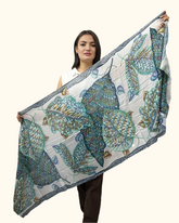 Whispers of Bloom: Cotton Modal Print Scarf in Green