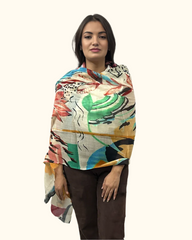 The Pashmina Poem: Wool Scarf in Orange & Green
