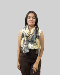 Whispers of Bloom: Cotton Modal Print Scarf in Brown