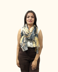 Whispers of Bloom: Cotton Modal Print Scarf in Brown
