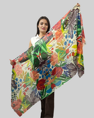 Whispers of Bloom: Cotton Modal Print Scarf in Yellow
