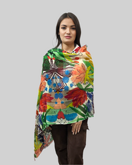 Whispers of Bloom: Cotton Modal Print Scarf in Yellow