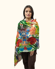 Whispers of Bloom: Cotton Modal Print Scarf in Yellow