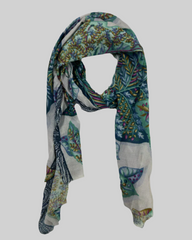 Whispers of Bloom: Cotton Modal Print Scarf in Green