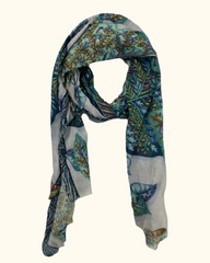 Whispers of Bloom: Cotton Modal Print Scarf in Green