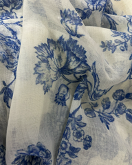 The Pashmina Poem: Wool Scarf in White & Blue