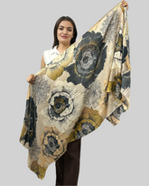 Whispers of Bloom: Cotton Modal Print Scarf in Brown
