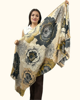 Whispers of Bloom: Cotton Modal Print Scarf in Brown