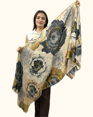 Whispers of Bloom: Cotton Modal Print Scarf in Brown