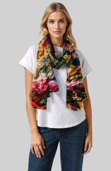 Whispers of Bloom: Cotton Modal Print Scarf in Pink
