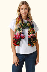 Whispers of Bloom: Cotton Modal Print Scarf in Pink