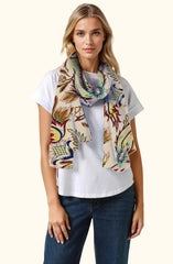 Whispers of Bloom: Cotton Modal Print Scarf in Leafy Beige