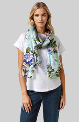 Whispers of Bloom: Cotton Modal Print Scarf in Floral Blue