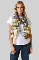 Whispers of Bloom: Cotton Modal Print Scarf in Lime