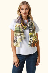 Whispers of Bloom: Cotton Modal Print Scarf in Lime
