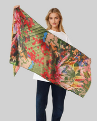 Whispers of Bloom: Cotton Modal Print Scarf in Pink
