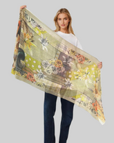 Whispers of Bloom: Cotton Modal Print Scarf in Lime