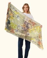 Whispers of Bloom: Cotton Modal Print Scarf in Lime
