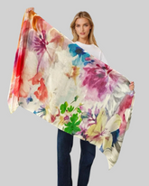 Whispers of Bloom: Cotton Modal Print Scarf in White