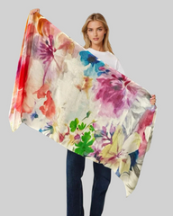 Whispers of Bloom: Cotton Modal Print Scarf in White