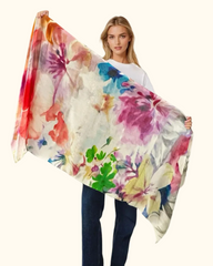 Whispers of Bloom: Cotton Modal Print Scarf in White