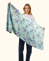 Whispers of Bloom: Cotton Modal Print Scarf in Floral Blue