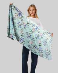 Whispers of Bloom: Cotton Modal Print Scarf in Floral Blue
