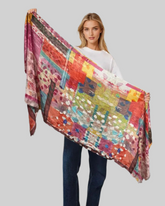 Whispers of Bloom: Cotton Modal Print Scarf in Orange