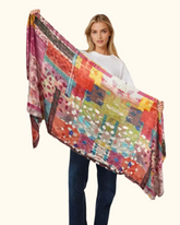 Whispers of Bloom: Cotton Modal Print Scarf in Orange
