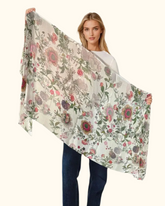 Whispers of Bloom: Cotton Modal Print Scarf in Floral Green