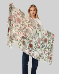 Whispers of Bloom: Cotton Modal Print Scarf in Floral Green