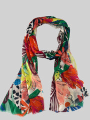 Whispers of Bloom: Cotton Modal Print Scarf in Yellow