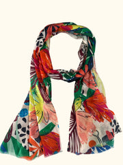 Whispers of Bloom: Cotton Modal Print Scarf in Yellow