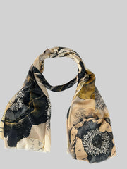 Whispers of Bloom: Cotton Modal Print Scarf in Brown