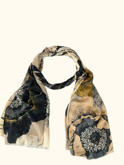 Whispers of Bloom: Cotton Modal Print Scarf in Brown