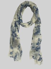 The Pashmina Poem: Wool Scarf in White & Blue