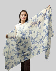 The Pashmina Poem: Wool Scarf in White & Blue