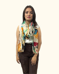 The Pashmina Poem: Wool Scarf in Orange & Green