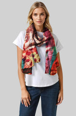 Whispers of Bloom: Cotton Modal Print Scarf in Orange