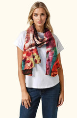 Whispers of Bloom: Cotton Modal Print Scarf in Orange