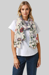 Whispers of Bloom: Cotton Modal Print Scarf in Floral Green
