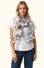 Whispers of Bloom: Cotton Modal Print Scarf in Floral Green